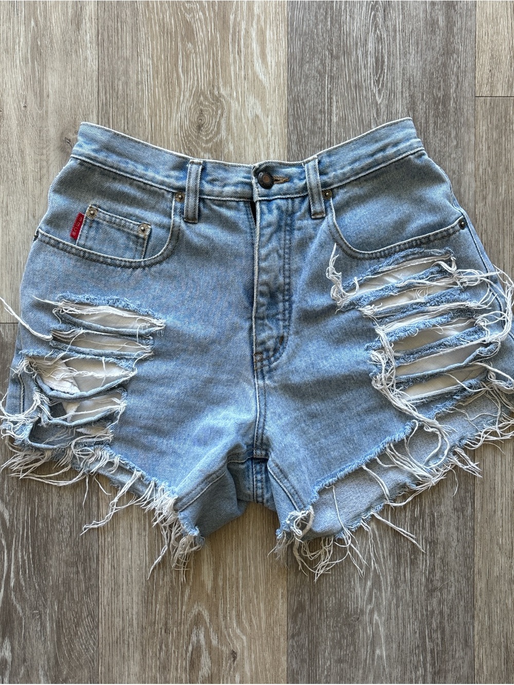 Vintage 90s Bugle Boy Distressed High Waisted Cut Off Jean Shorts Size 29 W